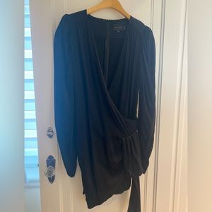Birgitte Herskind black silky V neck mini dress size L. Worn once